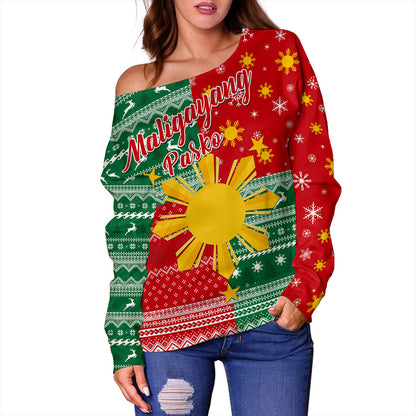 Philippines Filipinos Off Shoulder Sweatshirt Merry Christmas Pattern Sun Style
