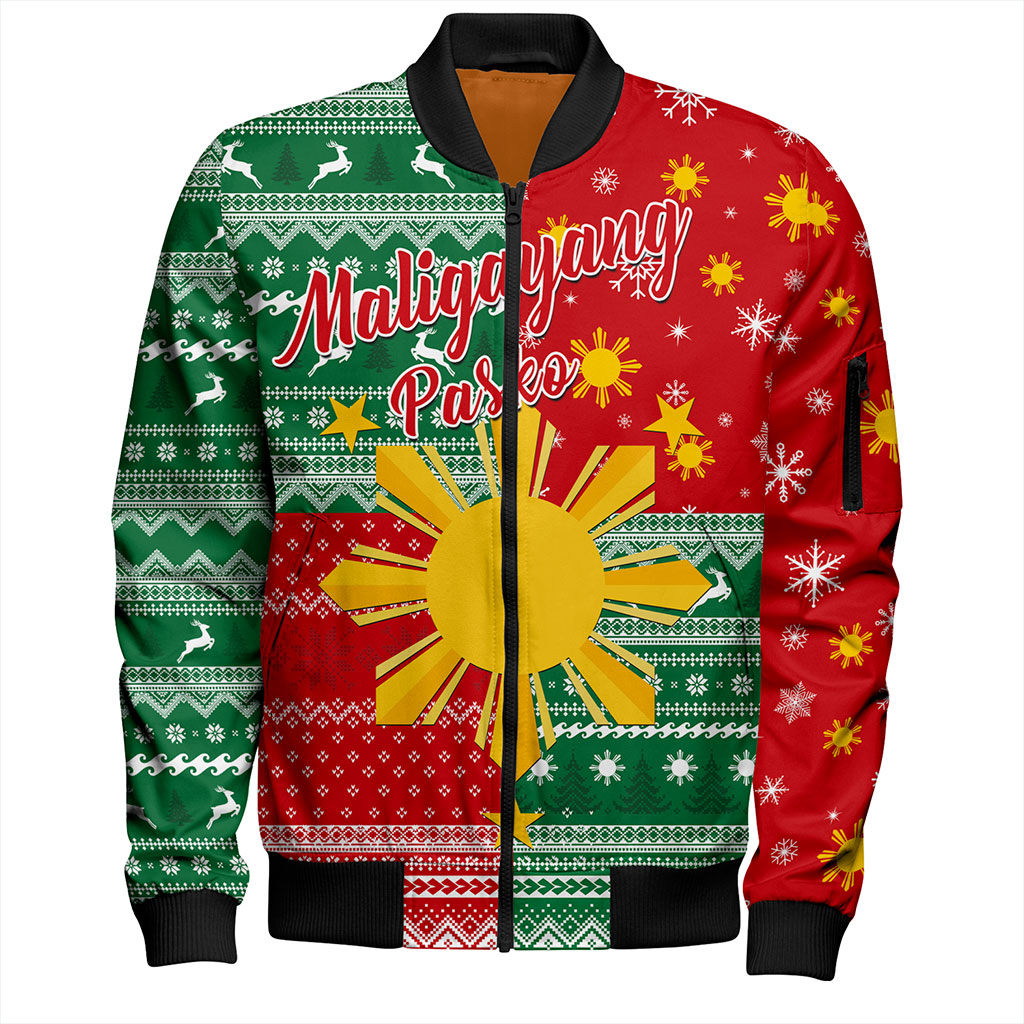 Philippines Filipinos Bomber Jacket Merry Christmas Pattern Sun Style
