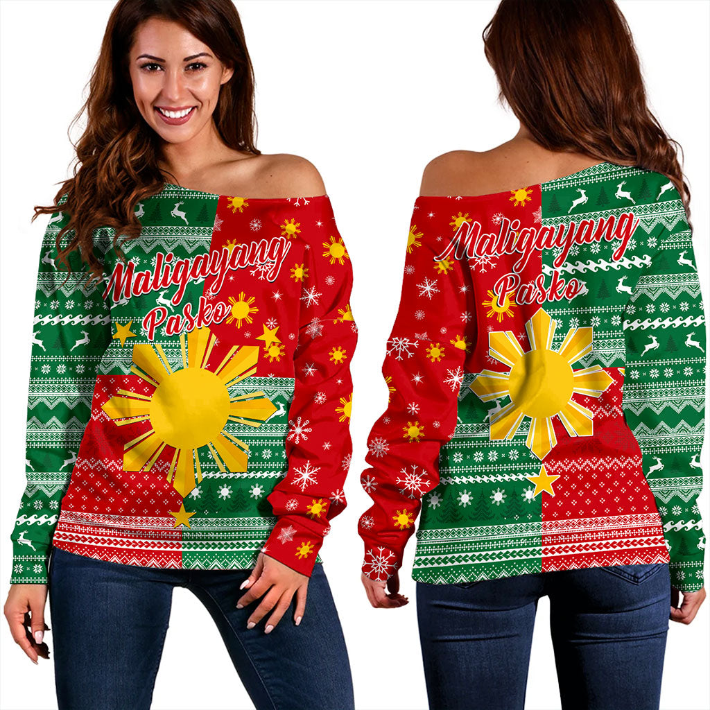 Philippines Filipinos Off Shoulder Sweatshirt Merry Christmas Pattern Sun Style