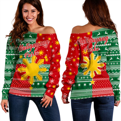 Philippines Filipinos Off Shoulder Sweatshirt Merry Christmas Pattern Sun Style