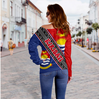 Kiribati Off Shoulder Sweatshirt Micronesia Flag And Coat Of Arms