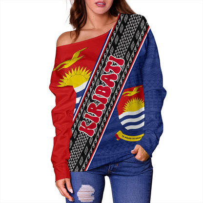 Kiribati Off Shoulder Sweatshirt Micronesia Flag And Coat Of Arms