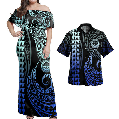 Federated States Of Micronesia Combo Dress And Shirt Coat Of Arms Kakau Style Gradient Blue