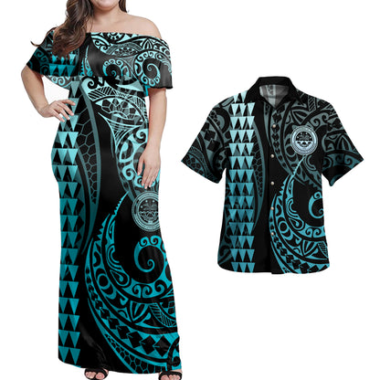 Federated States Of Micronesia Combo Dress And Shirt Coat Of Arms Kakau Style Turquoise