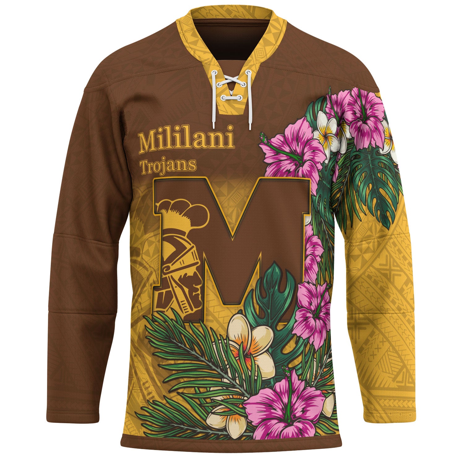 Hawaii Custom Personalised Hockey Jersey  - Mililani Trojan High School Hawaiian Tropical Flowers Hockey Jersey
