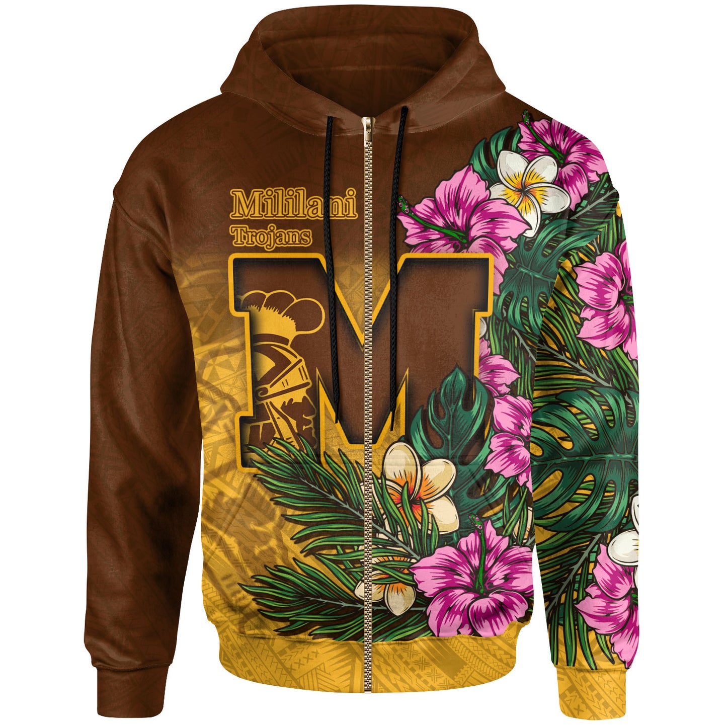Hawaii Custom Personalised Hoodie - Mililani Trojan High School Hawaiian Tropical Flowers Hoodie
