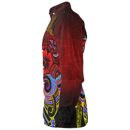 Papua New Guinea Long Sleeve Shirt Birds Of Paradise With Flag Color Style