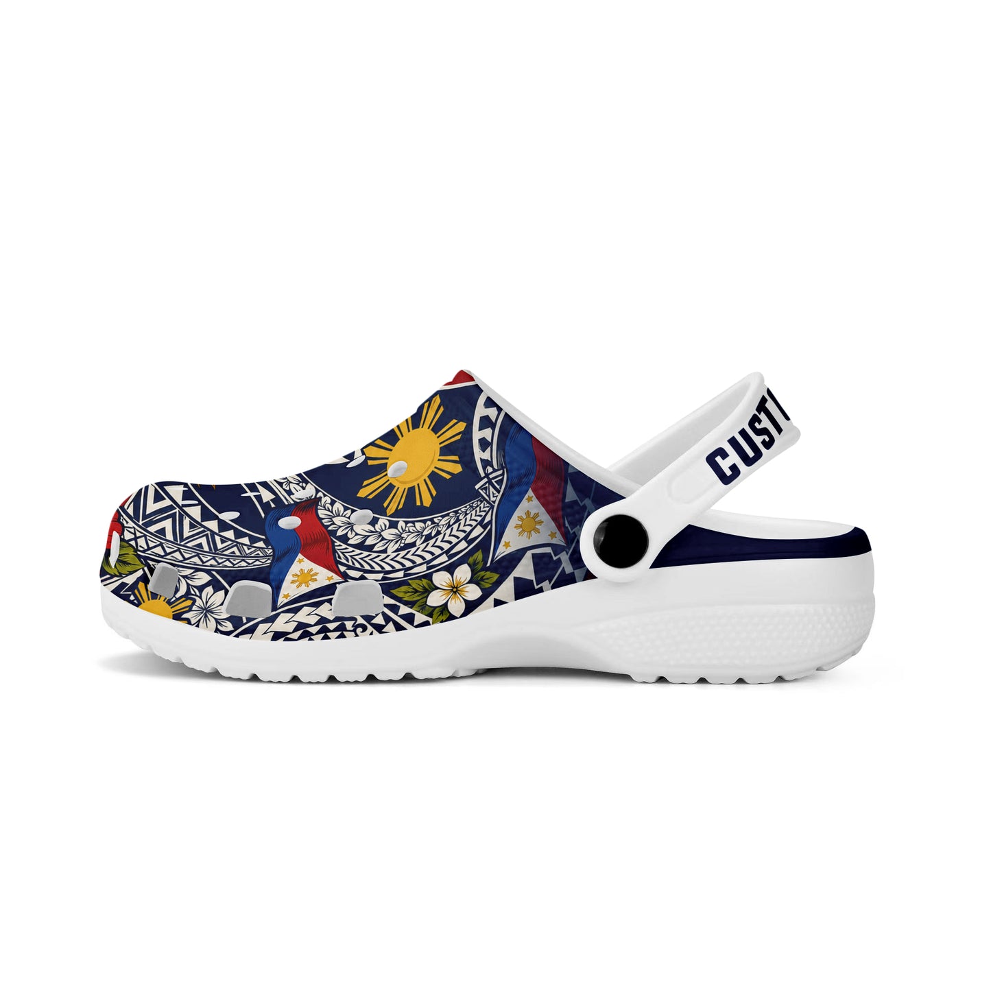 Philippines Filipinos Clogs Shoes Eagle Sun Flag Floral Tribal Style