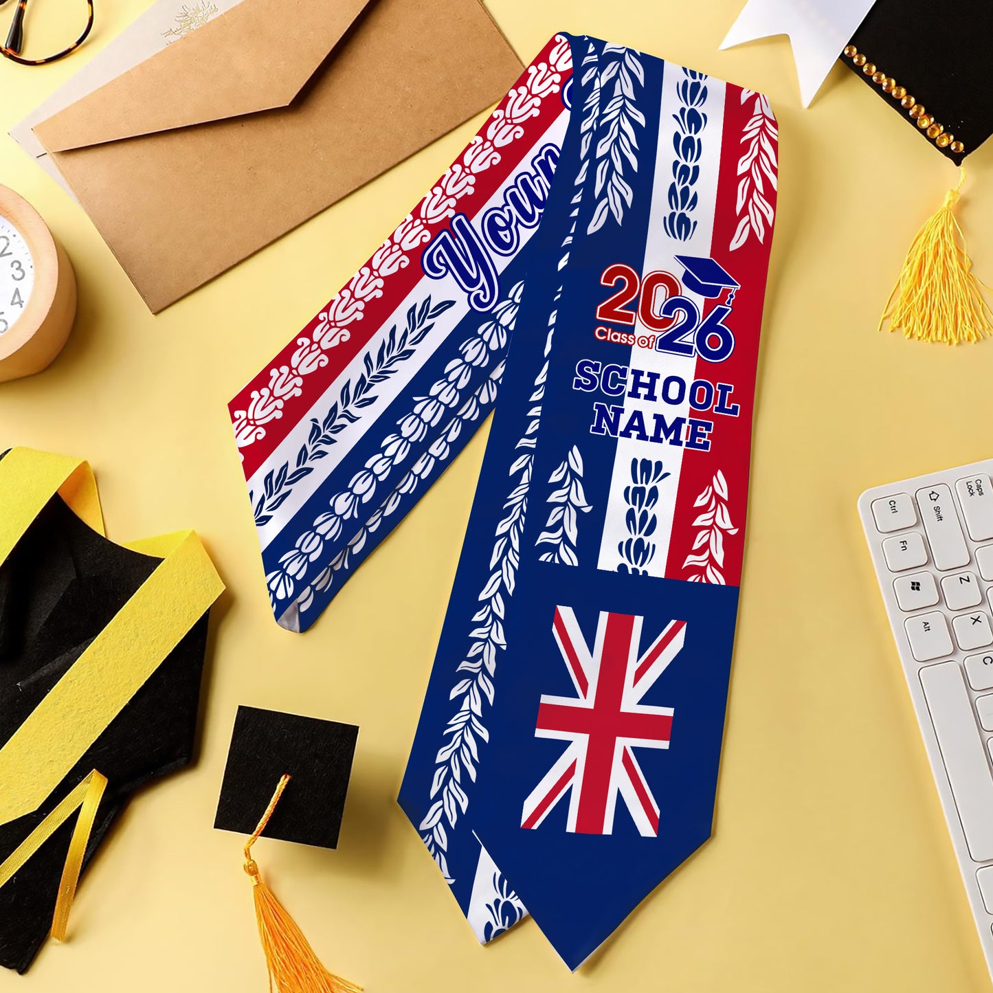Hawaii Graduation Stole Custom Class 2026 Of Aloha Flag With Flower Lie Beautiful