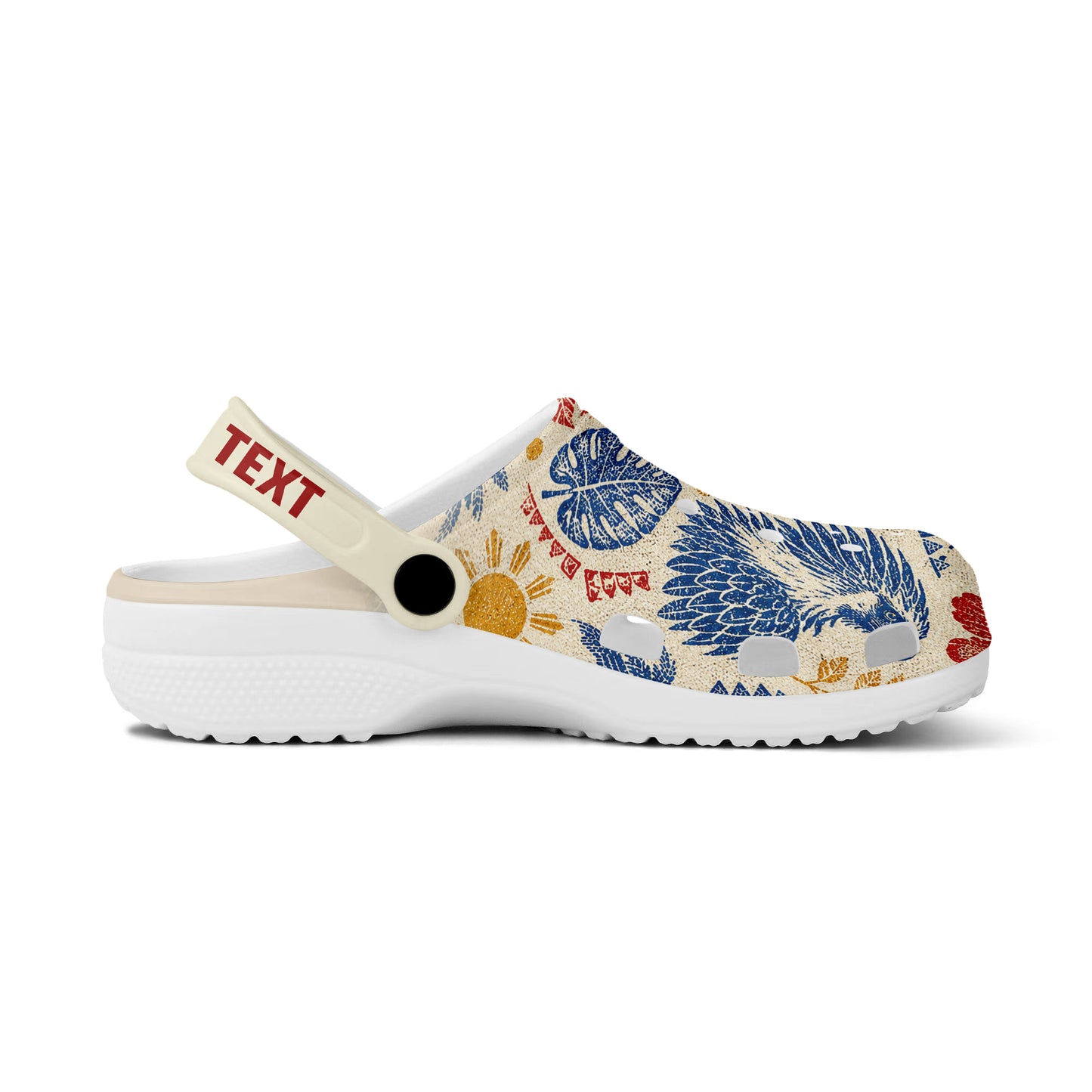 Philippines Filipinos Clogs Shoes Eagle Sun Flag Tropical Floral Vintage Stamp Style