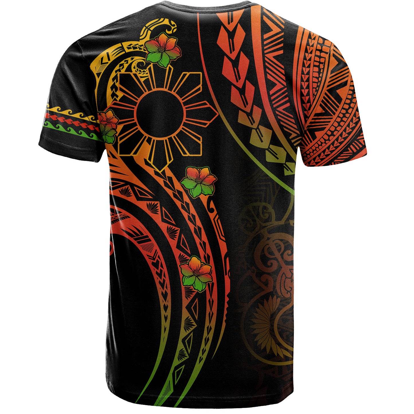 Philippines Filipinos T-Shirt Tribal Polynesian Sun Sampaguita Flower Reggae