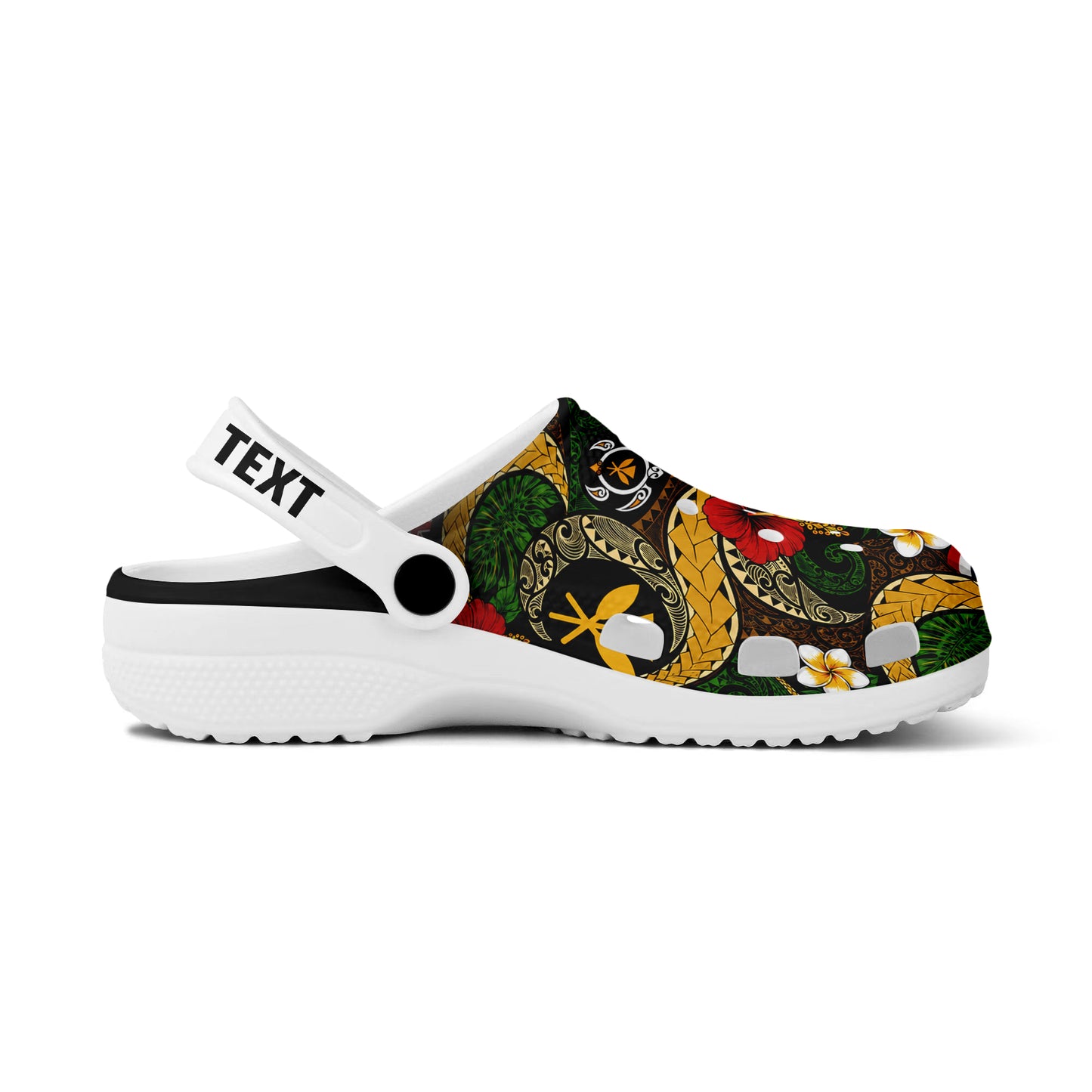 Hawaii Clogs Shoes Custom Text Kanaka Maoli Flag Floral Tribal Style