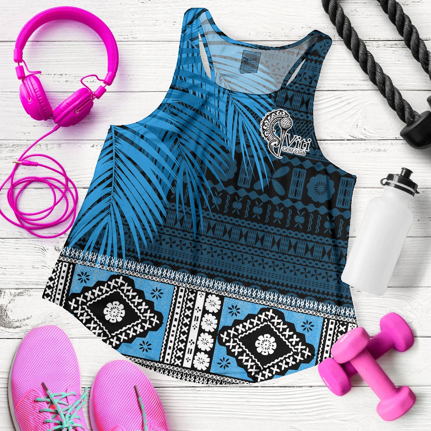 Fiji Women Tank Gold Club Bula Special Fabric Leaves