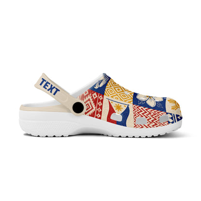 Philippines Filipinos Clogs Shoes Eagle Sun Flag Sampaguita Geometric Quilt Style