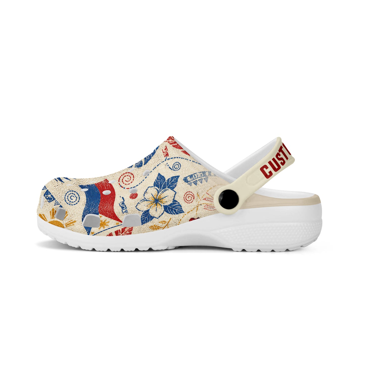 Philippines Filipinos Clogs Shoes Eagle Sun Flag Tropical Floral Vintage Stamp Style