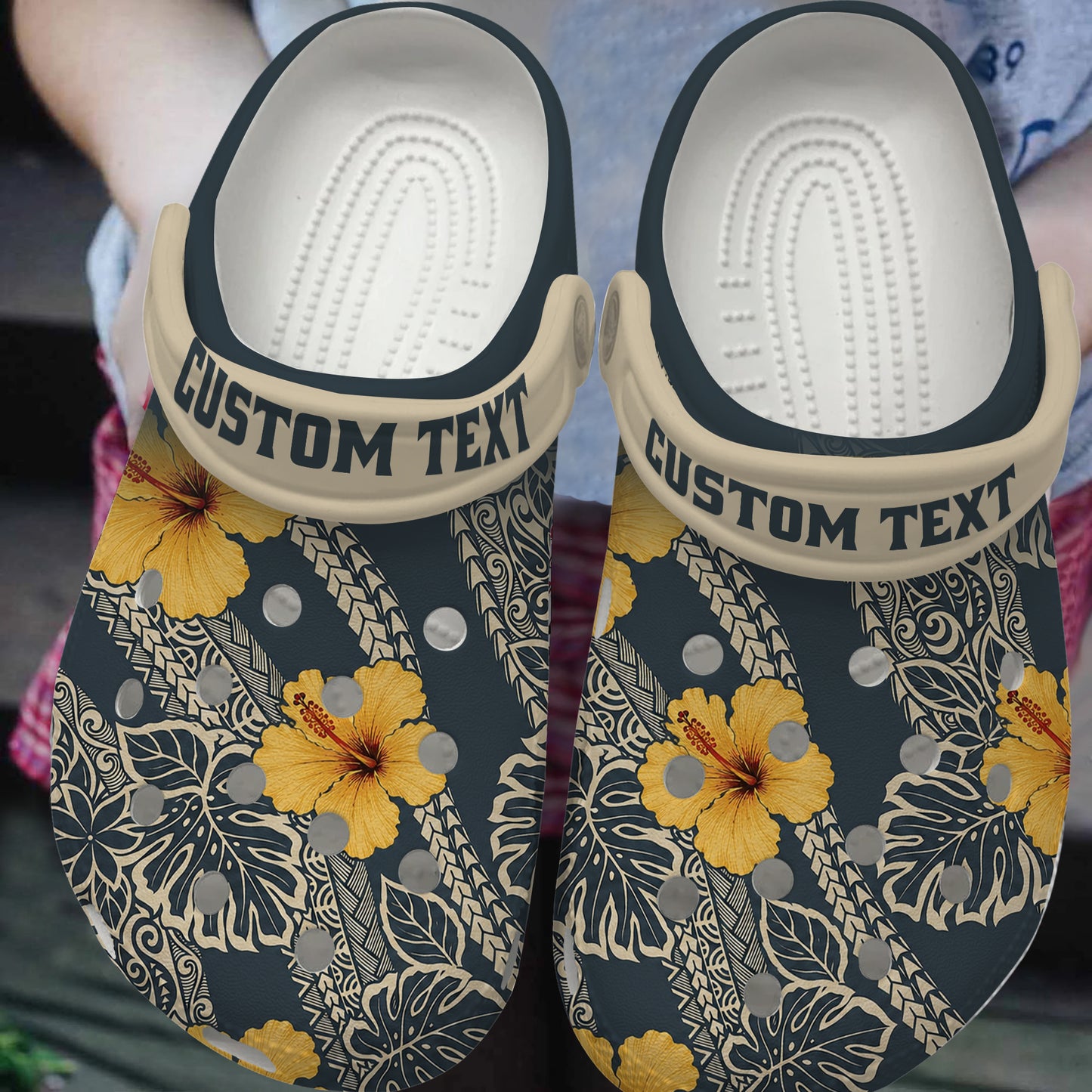 Hawaii Clogs Shoes Custom Text Polynesian Pua Aloalo