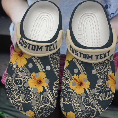 Hawaii Clogs Shoes Custom Text Polynesian Pua Aloalo