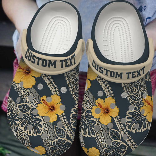 Hawaii Clogs Shoes Custom Text Polynesian Pua Aloalo