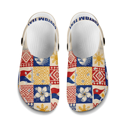 Philippines Filipinos Clogs Shoes Eagle Sun Flag Sampaguita Geometric Quilt Style