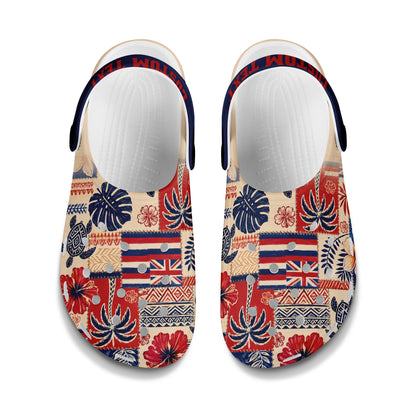 Hawaii Clogs Shoes Aloha Flag Tropical Floral Tribal Patchwork Style