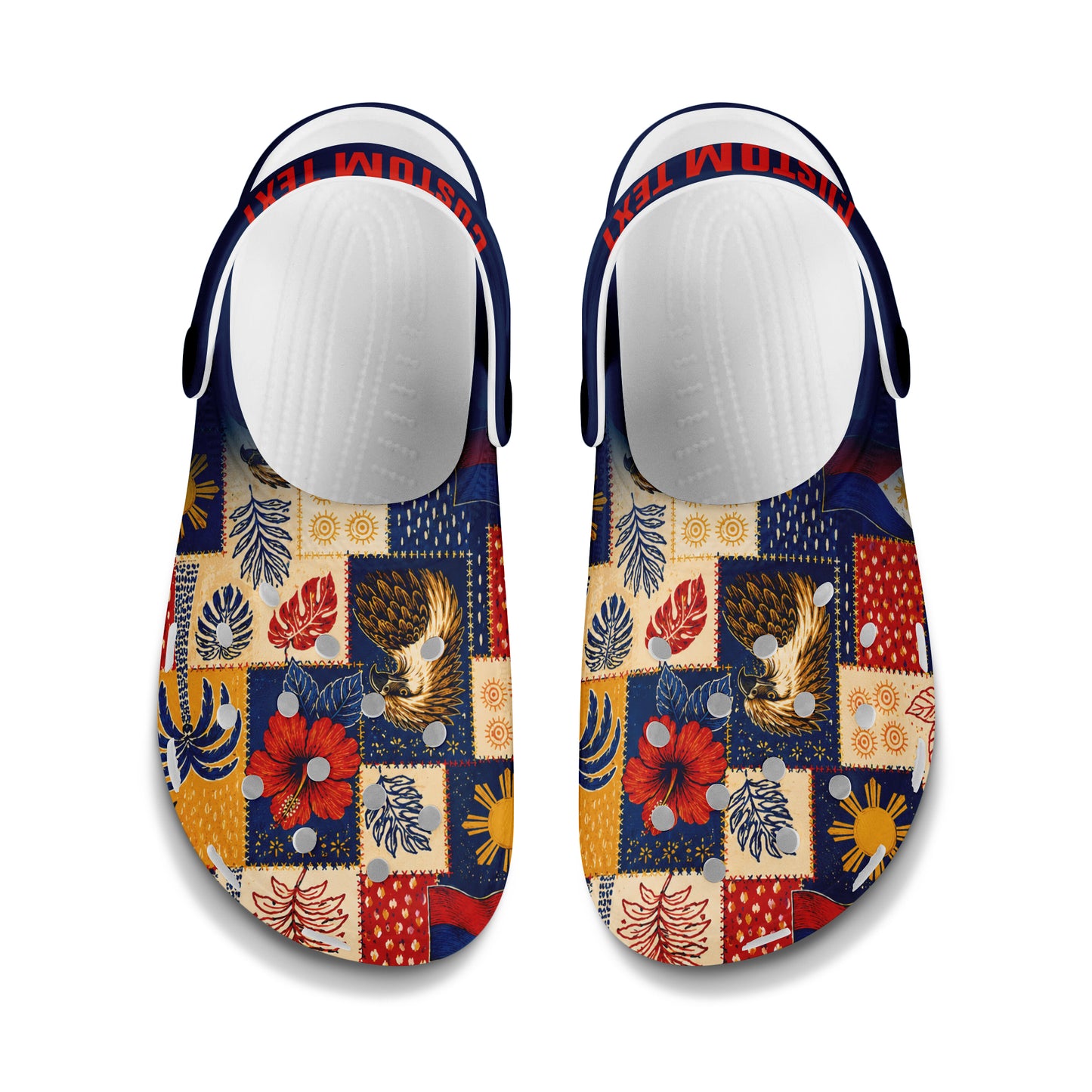 Philippines Filipinos Clogs Shoes Eagle Sun Flag Tropical Floral Patchwork Style