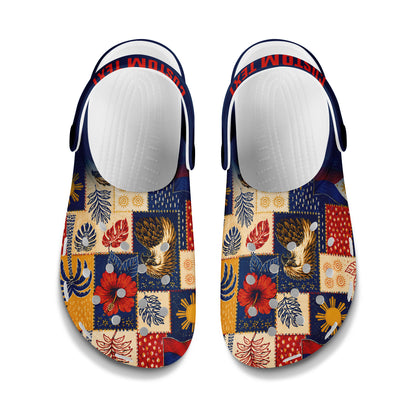 Philippines Filipinos Clogs Shoes Eagle Sun Flag Tropical Floral Patchwork Style