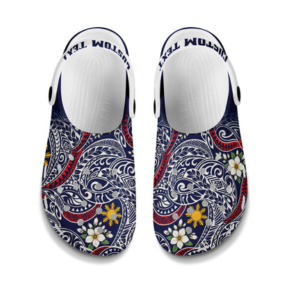 Philippines Filipinos Clogs Shoes Custom Text Polynesian Philippine Sun and Flower
