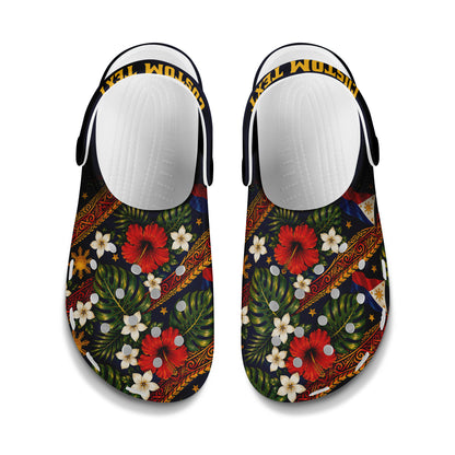 Philippines Filipinos Clogs Shoes Custom Text Sampaguita Hibiscus And Flag