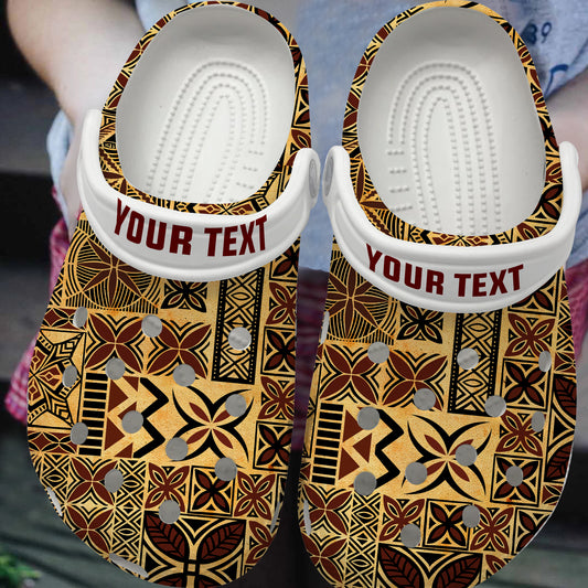 Samoa Clogs Shoes Custom Text Tapa Design Dobby Fabric