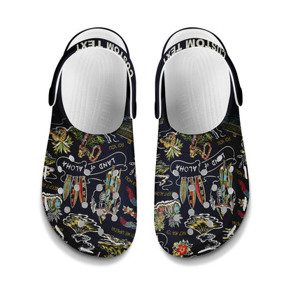 Hawaii Clogs Shoes Custom Text Hae Tropical Hibiscus Plumeria