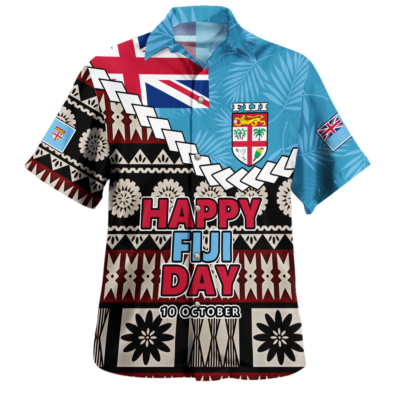 Fiji Hawaiian Shirt Happy Fiji independence Day Ethnic Masi Tribal Design