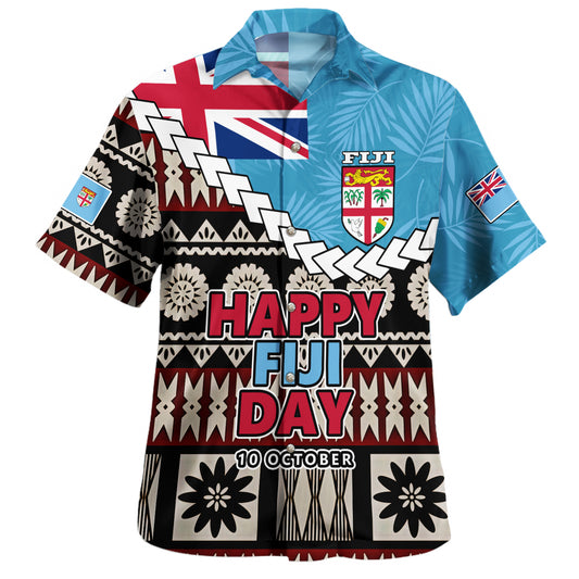 Fiji Hawaiian Shirt Happy Fiji independence Day Ethnic Masi Tribal Design