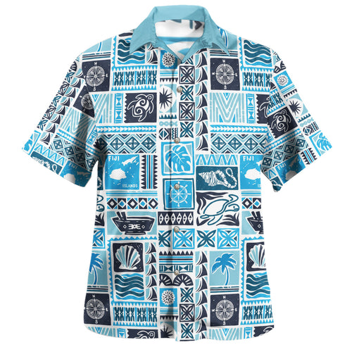 Fiji Hawaiian Shirt Island Turtle Shell Palm Tapa Patchwork Style