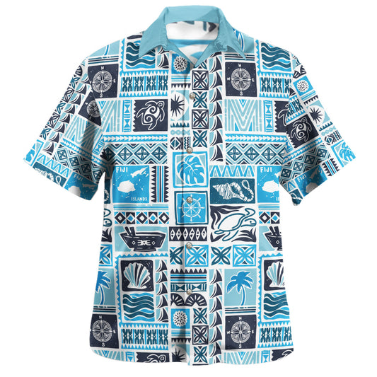 Fiji Hawaiian Shirt Island Turtle Shell Palm Tapa Patchwork Style
