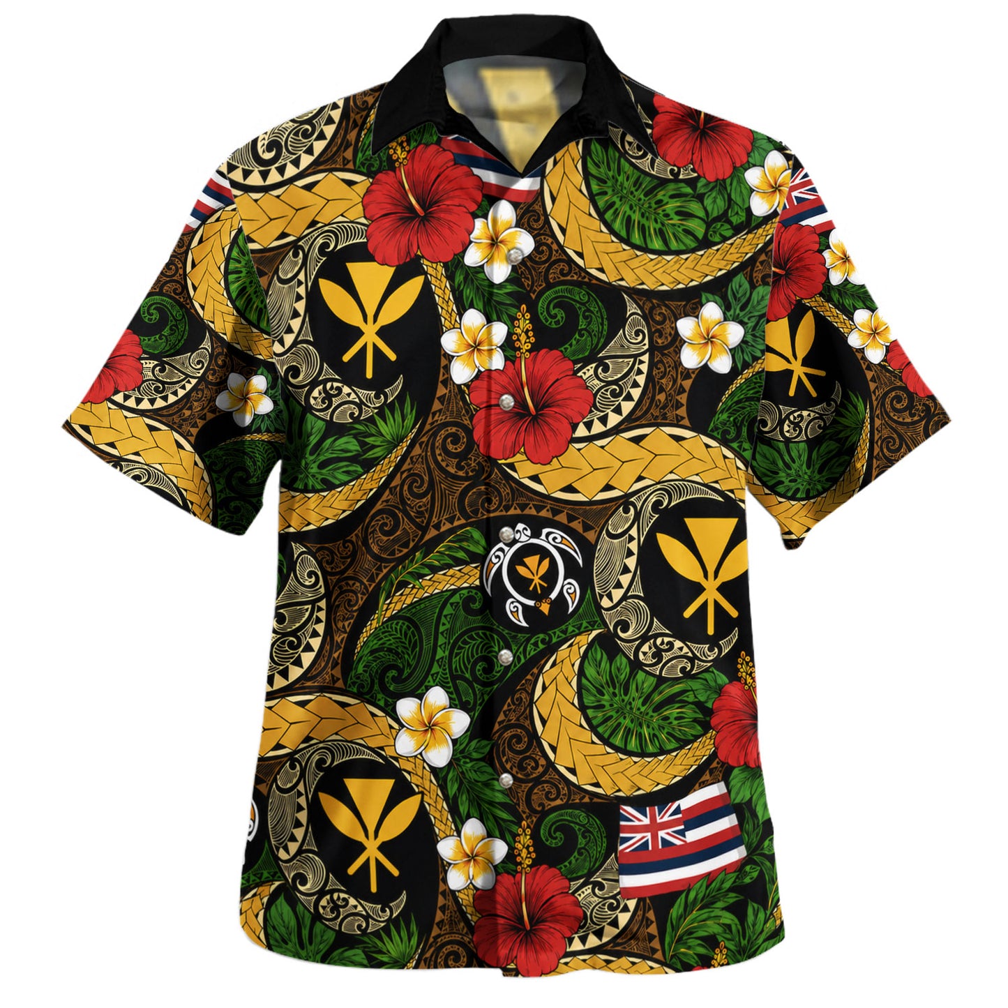 Hawaii Hawaiian Shirt Kanaka Maoli Flag Floral Tribal Style