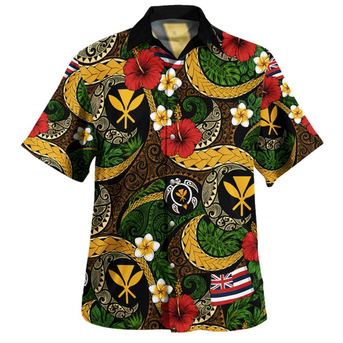 Hawaii Hawaiian Shirt Kanaka Maoli Flag Floral Tribal Style