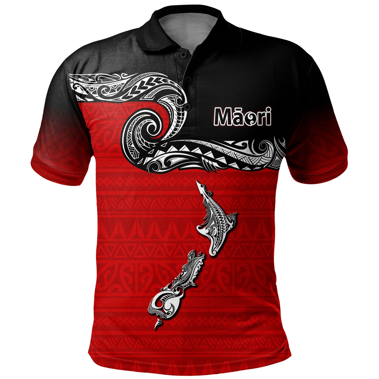 New Zealand Polo Shirt Aotearoa Maori Tribal Map Tattoo