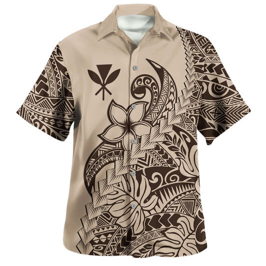Hawaii Hawaiian Shirt Kanaka Maoli Tribal Plumeria Beautiful Cream
