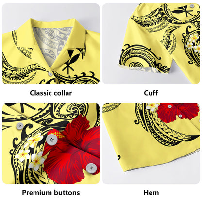 Hawaii Combo Dress And Shirt Polynesian Fabric Flower Tattoo Pattern