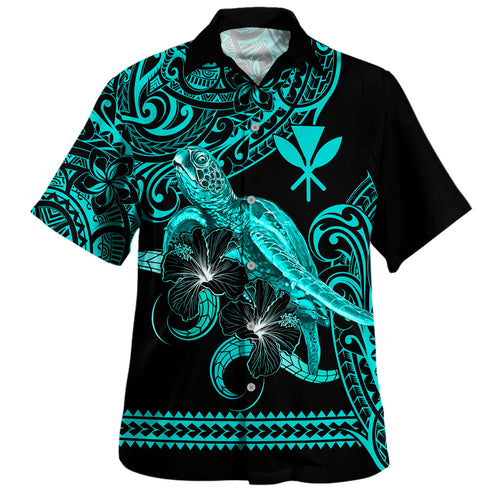 Hawaii Hawaiian Shirt Polynesia Tribal Kanaka Sea Turtle Hibiscus Flower