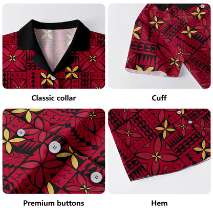Samoa Combo Puletasi And Shirt Siapo Design Tribal Pattern Red