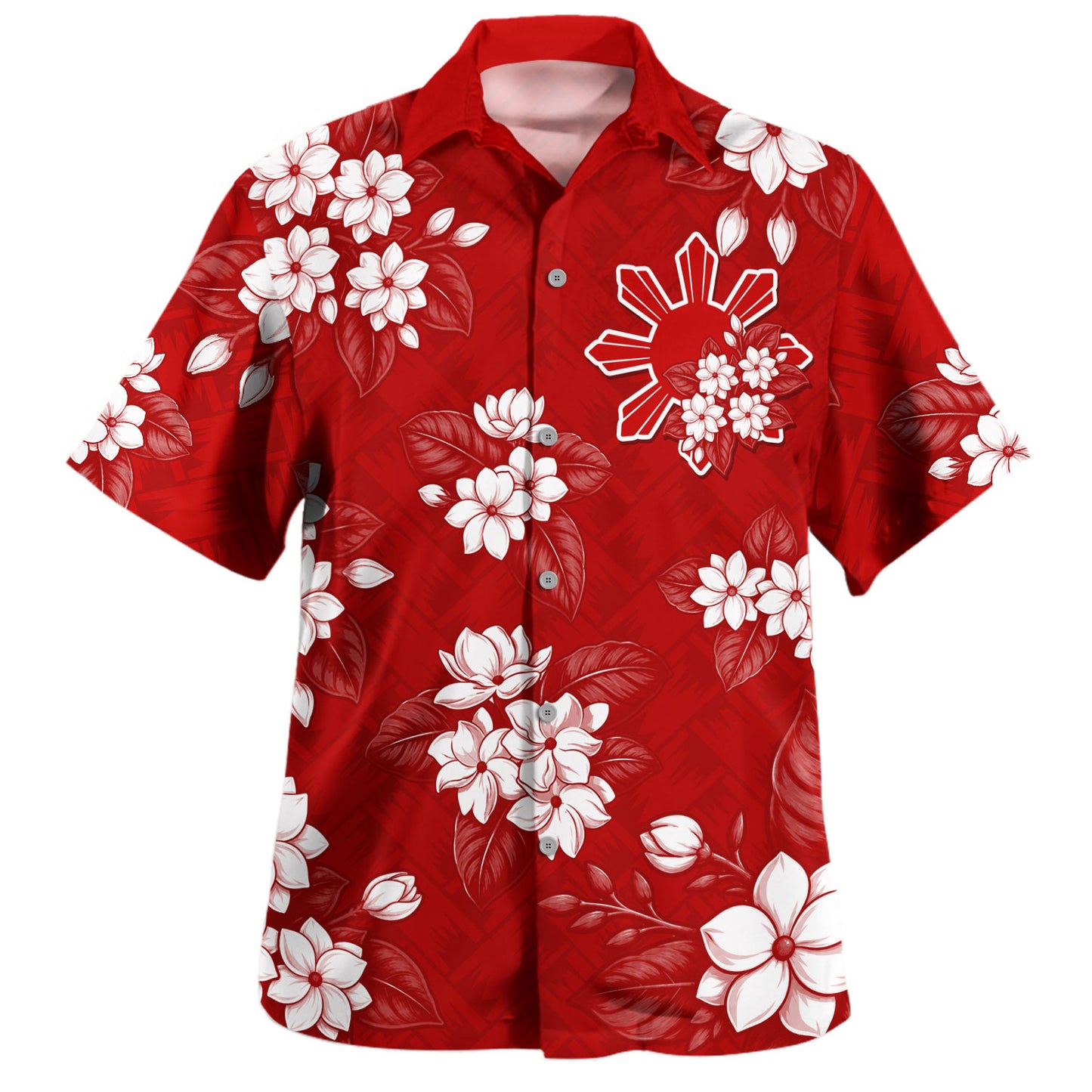 Philippines Filipinos Hawaiian Shirt Sun Sampaguita Flower Lauhala Pattern Style