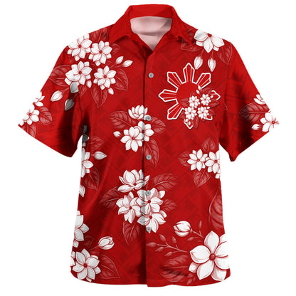Philippines Filipinos Hawaiian Shirt Sun Sampaguita Flower Lauhala Pattern Style