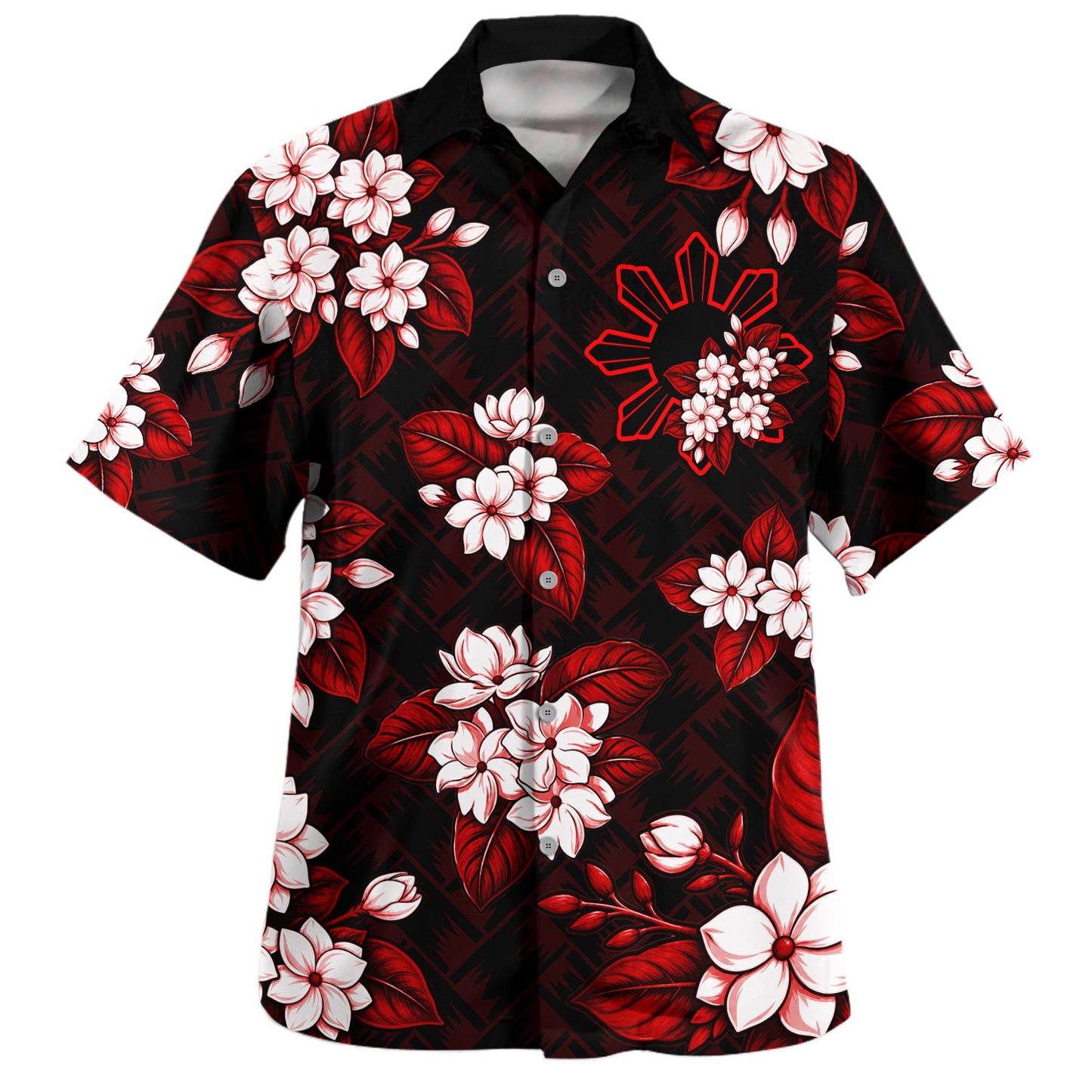 Philippines Filipinos Hawaiian Shirt Sun Sampaguita Flower Lauhala Pattern Style