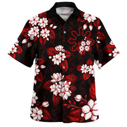 Philippines Filipinos Hawaiian Shirt Sun Sampaguita Flower Lauhala Pattern Style