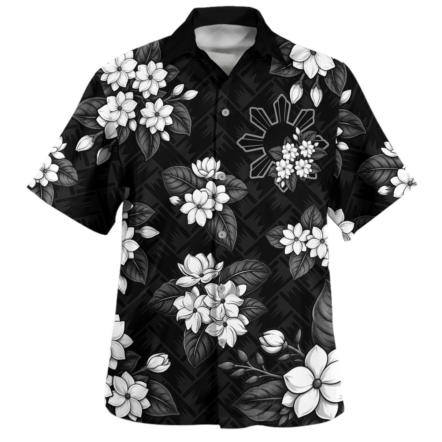 Philippines Filipinos Hawaiian Shirt Sun Sampaguita Flower Lauhala Pattern Style