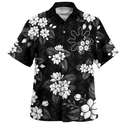 Philippines Filipinos Hawaiian Shirt Sun Sampaguita Flower Lauhala Pattern Style