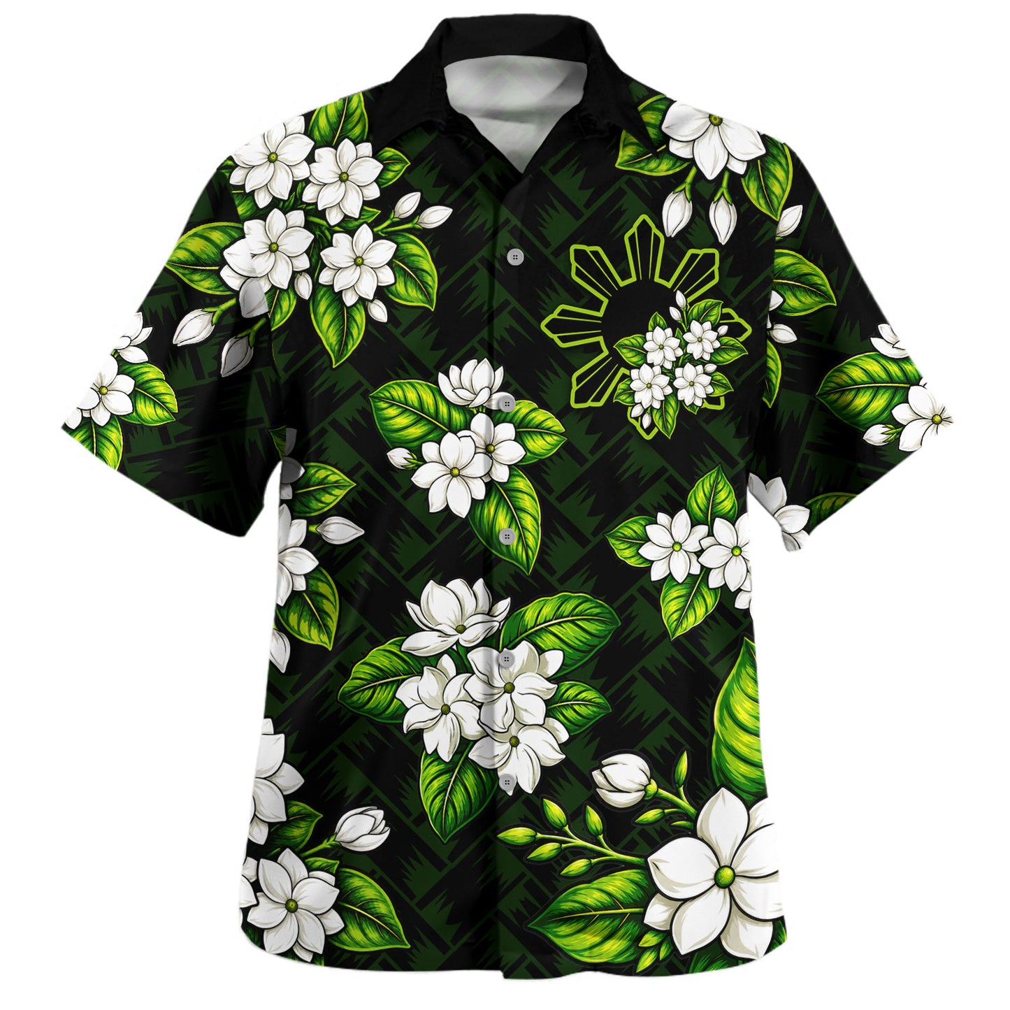 Philippines Filipinos Hawaiian Shirt Sun Sampaguita Flower Lauhala Pattern Style