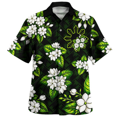 Philippines Filipinos Hawaiian Shirt Sun Sampaguita Flower Lauhala Pattern Style