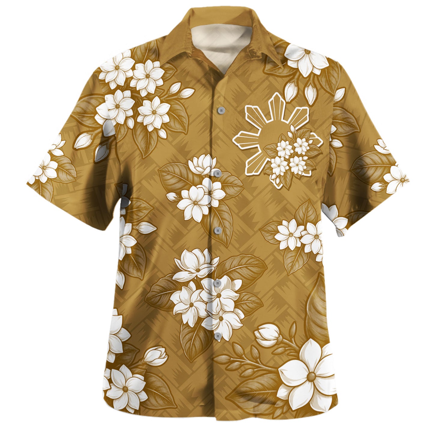 Philippines Filipinos Hawaiian Shirt Sun Sampaguita Flower Lauhala Pattern Style